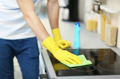 Technician treating upholstery stains in Park Royal